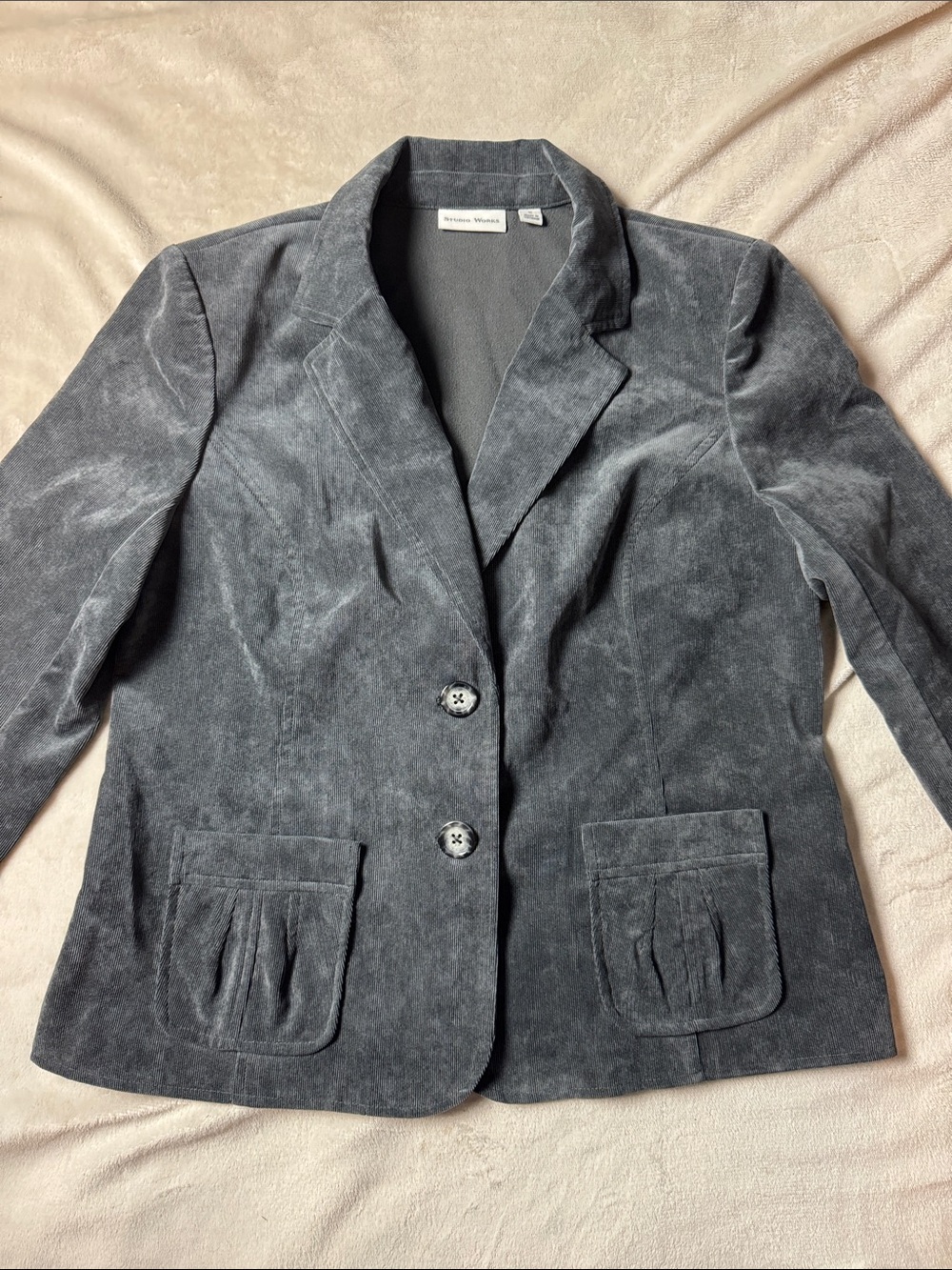 Charcoal Gray Velvet Two-Button Blazer